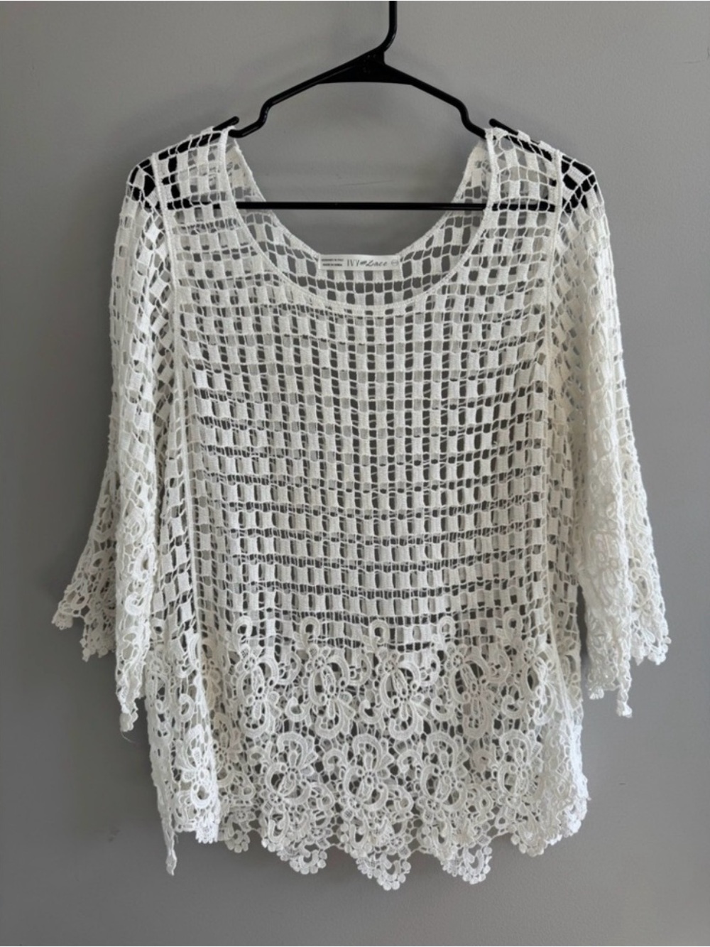 Ivy & Lace White Crochet Lace Boho Tunic‎ Top One Size